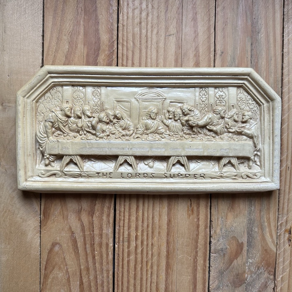 VTG  Chalkware 3D The Lords Supper Raised Relief Jesus Wall Hanging Plaque Decor